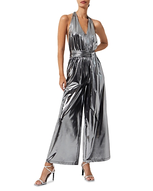 FRENCH CONNECTION RONJA BELTED METALLIC JUMPSUIT