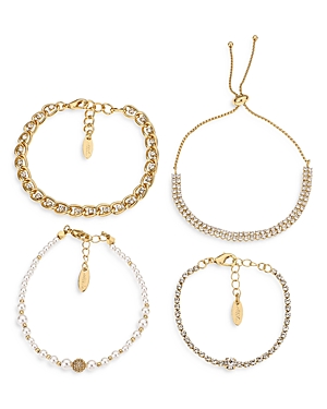 Shop Ettika Ultimate Imitation Pearl & Embellished Mixed Bracelets In 18k Gold Plate, Set Of 4