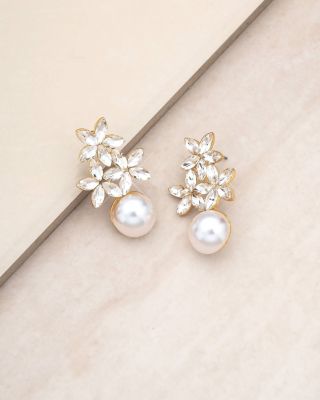 Best Day Floral Faux Pearl Earrings in 18K Gold Plate