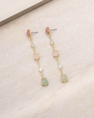 Earth Stone Mixed Crystal Linear Drop Earrings in 18K Gold Plated