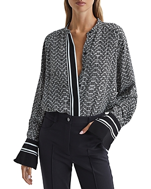 Reiss Navy Bead Print Blouse In Navy