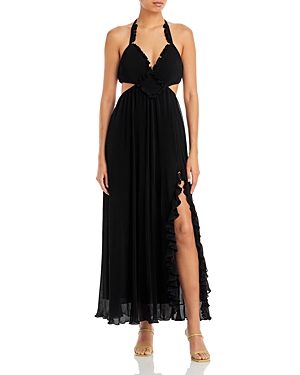 Loveshackfancy Talitha Open-back Ruffled Plissé-chiffon Maxi Dress In Black