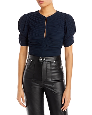 FRAME RUCHED SLEEVE KEYHOLE TOP