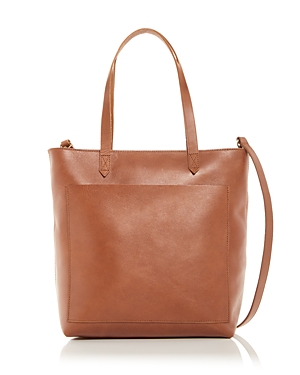 Shop Madewell The Zip Top Medium Leather Transport Tote In English Saddle/gold