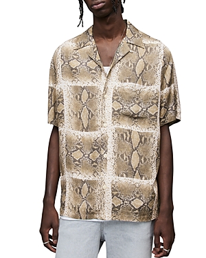 Allsaints Exo Snake Print Relaxed Fit Button Down Camp Shirt