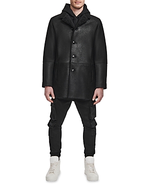 Hiso Royce Double Face Leather & Shearling Trim Coat In Black