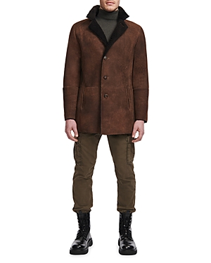 Hiso Royce Double Face Leather & Shearling Trim Coat In Bourbon