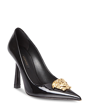 Versace Women's Slip On Pointed Toe High Heel Pumps In Black/ Gold