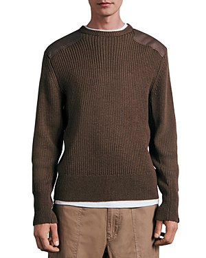 Rag & Bone Military Mixed Media Crewneck Wool Sweater In Tan