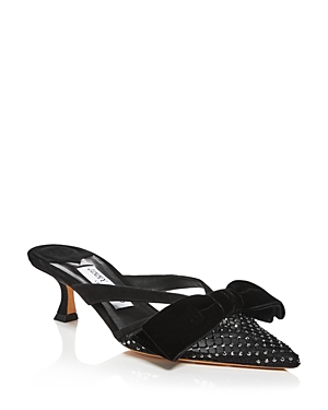 Jimmy Choo Flaca 50 Bow And Crystal-embellished Mesh And Suede Mules In Black/hematite