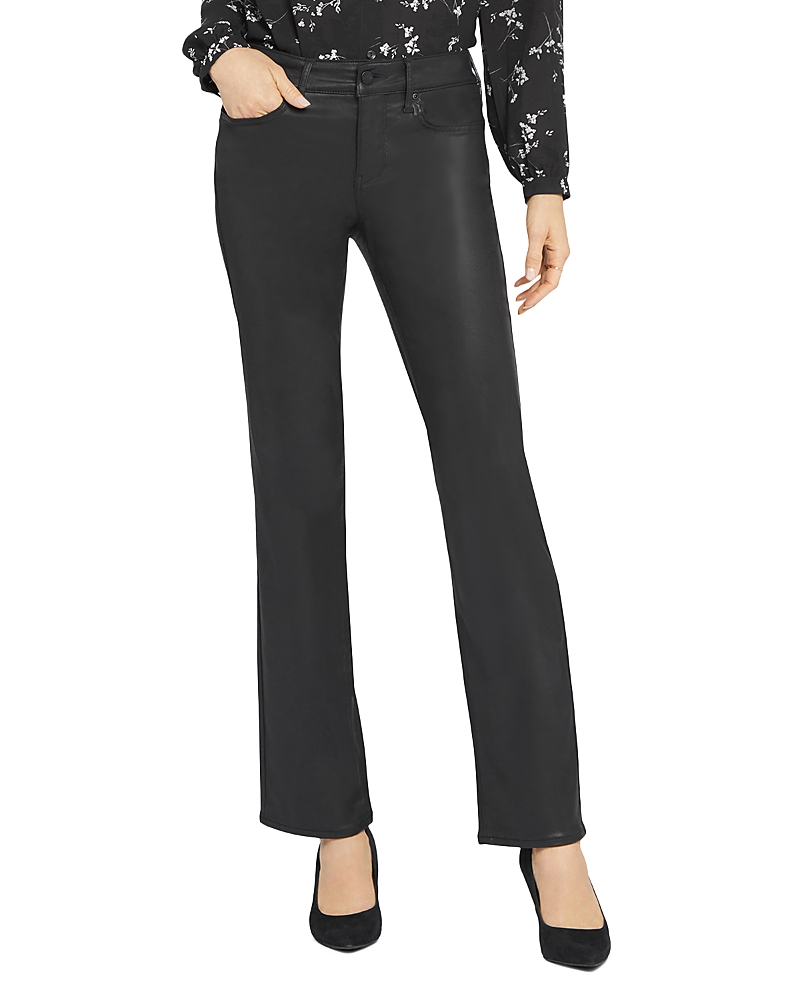 Nydj Marilyn Faux Leather High Rise Straight Jeans In Black In Black Coated