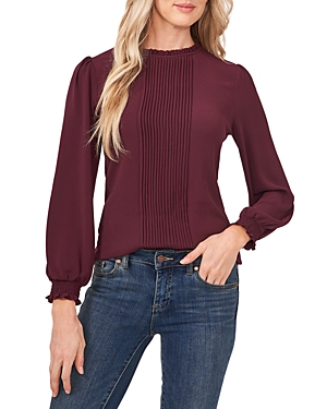 Cece Pintucked Long-sleeve Blouse In Rich Cabernet