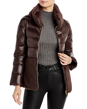 Herno Ultralight Down Puffer Jacket With Faux Fur Trim In Dark Brown