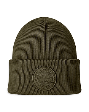 Canada Goose Arctic Disc Merino Wool Logo Patch Ribbed Toque In Military Green