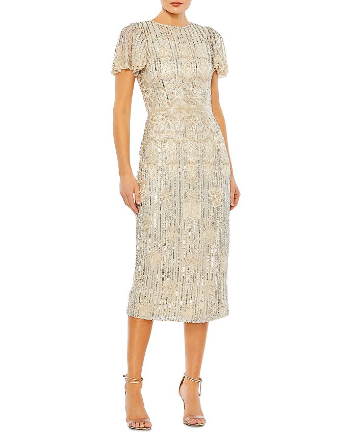Scoop Flutter Sleeves Knee-Length Bodycon Dress Daffodil