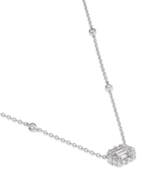 Diamond Baguette & Round Mosaic Pendant Necklace in 14K White Gold, 0.60 tcw 