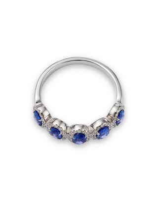 Blue Sapphire & Diamond Multi-Halo Ring in 14K White Gold 