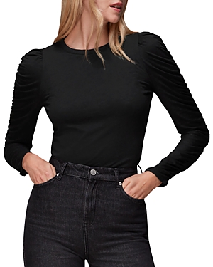 Whistles Ruched Sleeve Top In Black