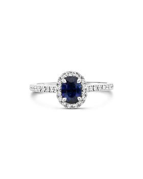 Bloomingdale's - Blue Sapphire & Diamond Halo Ring in 18K White Gold - 100% Exclusive