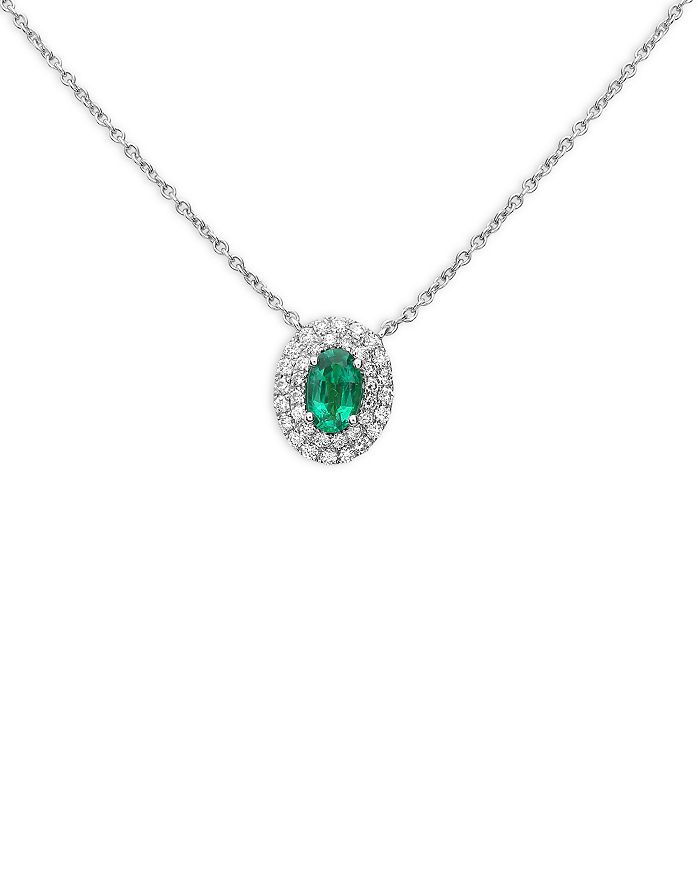 Bloomingdale's - Emerald & Diamond Oval Double Halo Pendant Necklace in 18K White Gold, 18" - 100% Exclusive