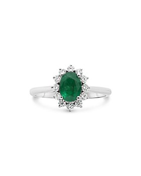 Bloomingdale's - Emerald & Diamond Starburst Halo Ring in 18K White Gold - 100% Exclusive