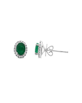 Bloomingdale's - Emerald & Diamond Oval Halo Stud Earrings in 18K White Gold - 100% Exclusive