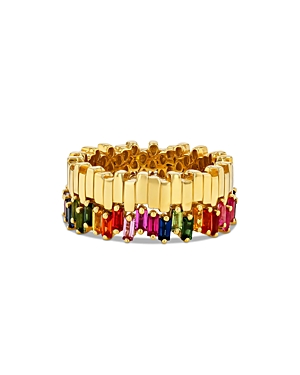 Suzanne Kalan 18k Yellow Gold Golden Age Rainbow Sapphire Baguette Eternity Band In Multi/gold