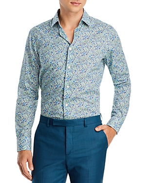 Shop Paul Smith Soho Floral Print Slim Fit Shirt In Blue/white