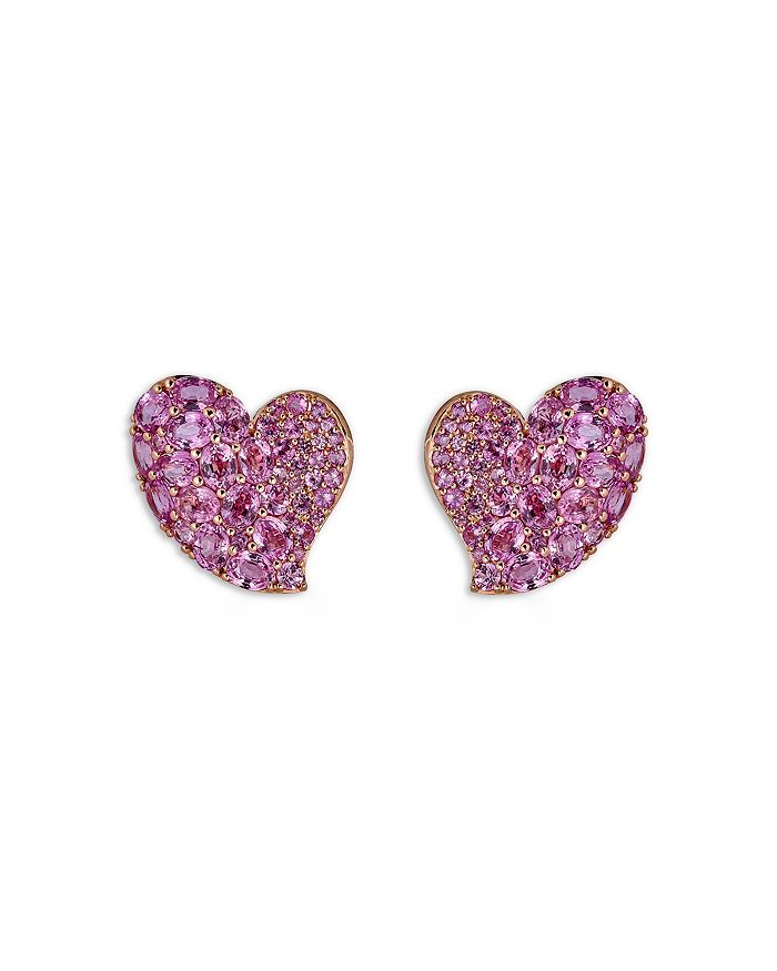PIRANESI 18K Rose Gold Mosaique Pink Sapphire Cluster Heart Stud ...