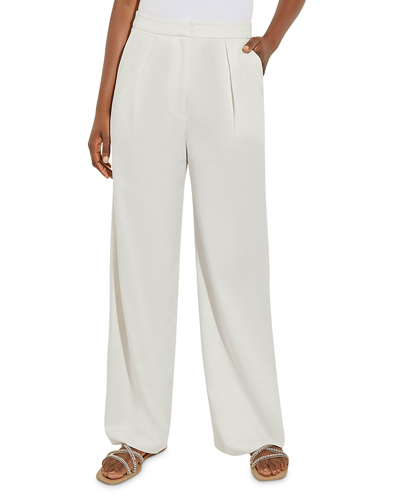 Misook Tailored Wide-leg Chiffon Pants In White