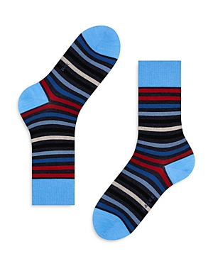 Falke Tinted Stripe Wool Blend Crew Socks In Dark Sapphire