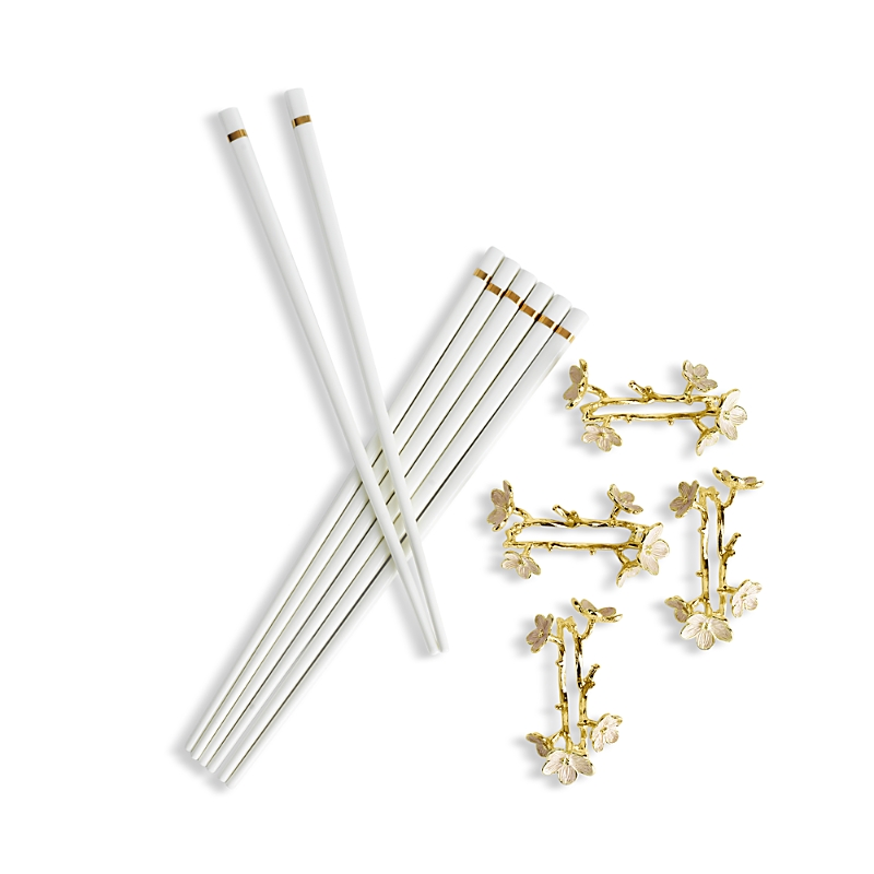 Michael Aram Cherry Blossom Chopsticks And Stand Set In White/gold