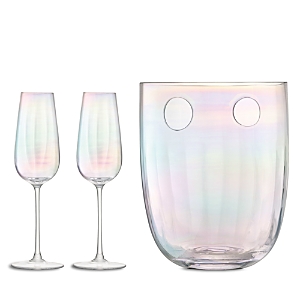 Lsa Mother of Pearl Look Ice Bucket and Champagne Flute Pair