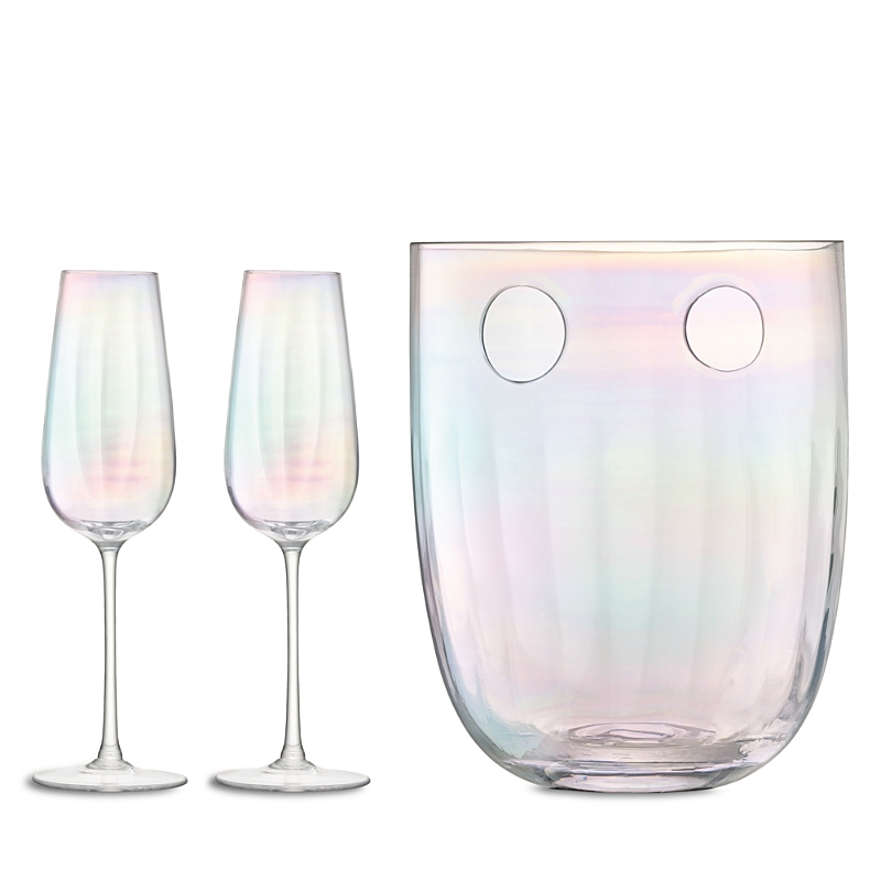 Lsa Mother Of Pearl Look Ice Bucket And Champagne Flute Pair In Mother Of Pearl