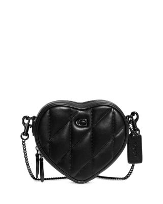 Coach Womens Quilted Leather Heart Crossbody, Black: Handbags