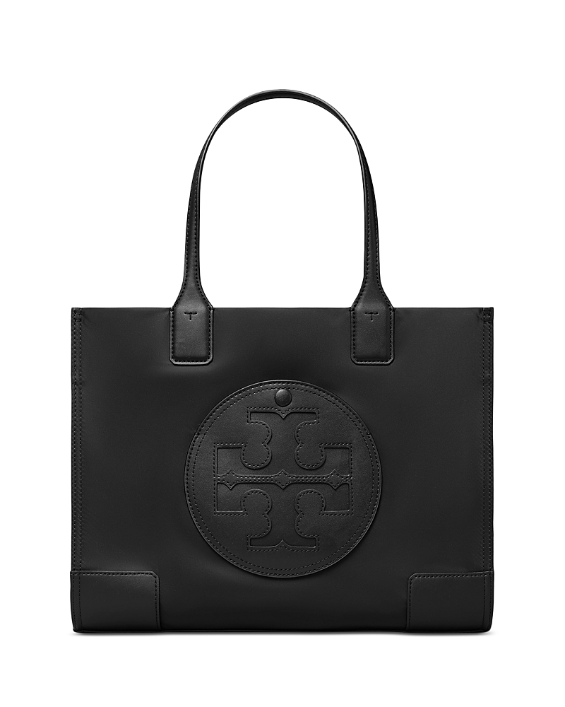 Tory Burch Small Ella Shopping Bag In Recycled Fabric With Front Logo In Black