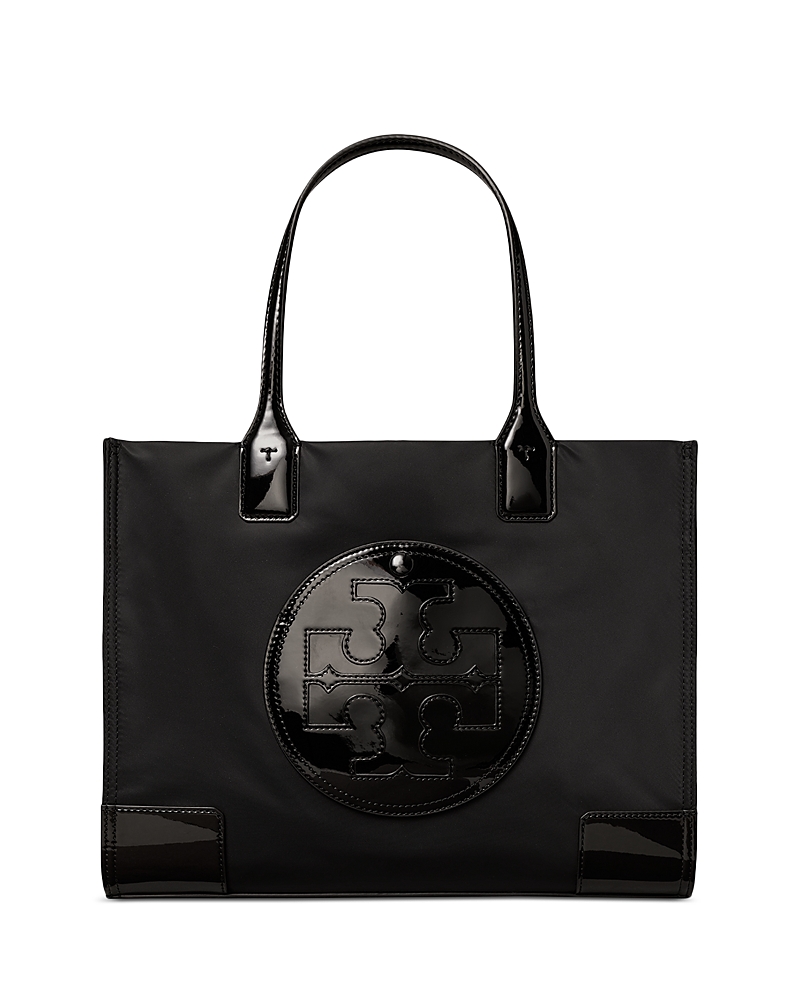 Tory Burch Ella Mini Nylon Tote In Black Patent