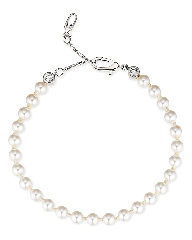 Nadri Cubic Zirconia & Nacre Pearl Flex Bracelet In 18k Gold Plated In White/silver