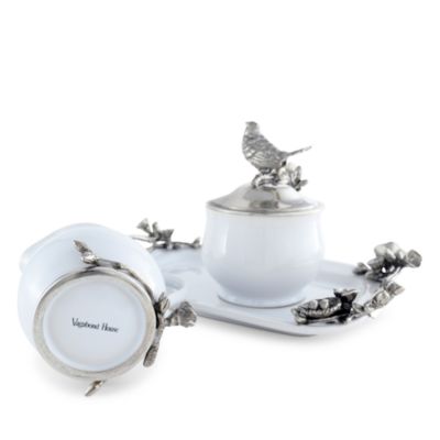 Pewter Song Bird Stoneware Creamer Set