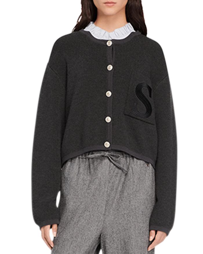 Sandro Knit Cardigan with Embroidered Pocket | Bloomingdale's