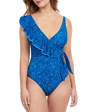 Shop Profile By Gottex Mehndi Ruffle One Piece Swimsuit In Petrol