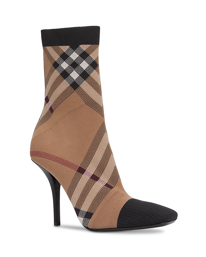 Burberry - Women's Dolman Pointed Toe Check Print Knit High Heel Booties