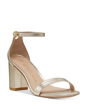 Stuart Weitzman Nudistcurve Metallic Leather Block-heel Sandals In Platino