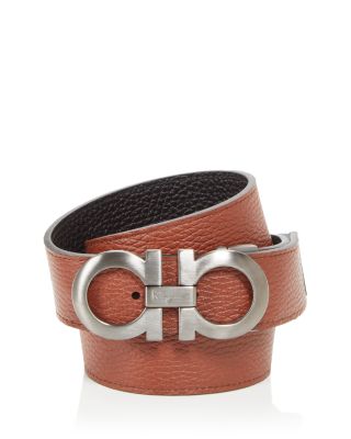 Ferragamo Salvatore Men's Double Gancini Leather Reversible Belt ...