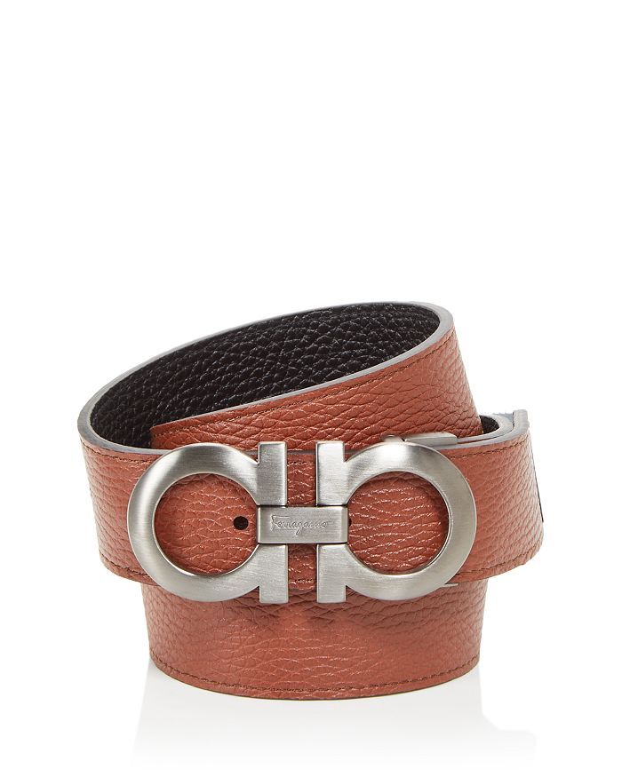 Ferragamo - Men's Double Gancini Leather Reversible Belt