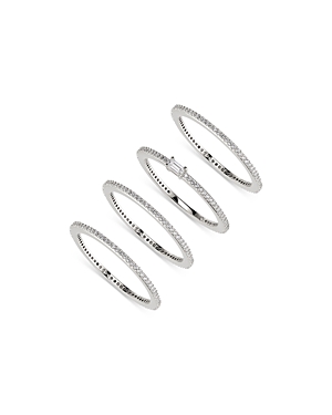 Nadri Pave The Way Set Of 4 Cubic Zirconia Stacking Rings In Silver