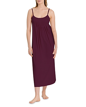 Shop Hanro Juliet Pleated Long Spaghetti Gown In Sumac