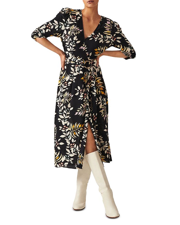 BA&SH Crissy belted floral-print satin midi wrap dress