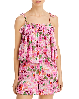 Ganni Light Cotton Tieband Strap Top In Sugar Plum