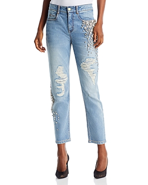 Hellessy Ylang High Rise Embellished Ankle Jeans in Distressed Light Wash